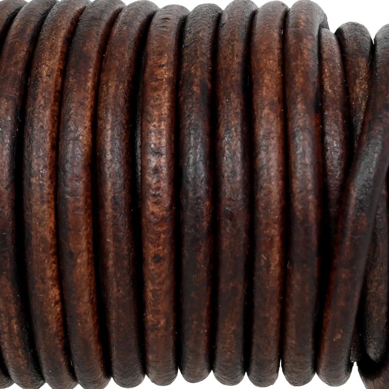 GENIQUE Real/Genuine Round Leather String Cord for Necklace, Bracelets, Jewellery, Braiding (4mm, Antique Brown Distressed) - Image 3